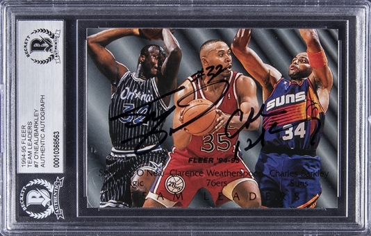 1994-95 Fleer Team Leaders #7 Shaquille ONeal/Charles Barkley Dual Signed Card - BGS Authentic Auto